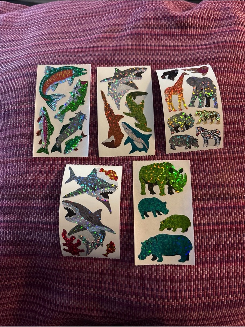 Hambly vintage shiny stickers 5 strips fish sharks safari animals rhinos